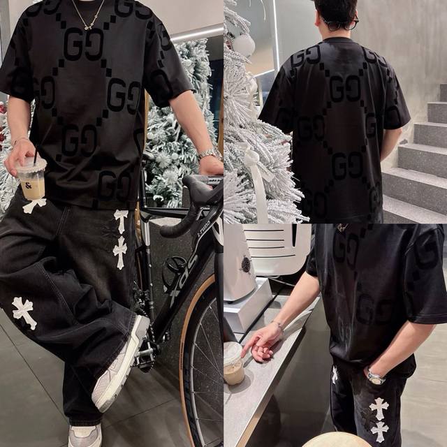 ؼNew Gucci flocked short sleeve details New models, latest hot-selling high-vers