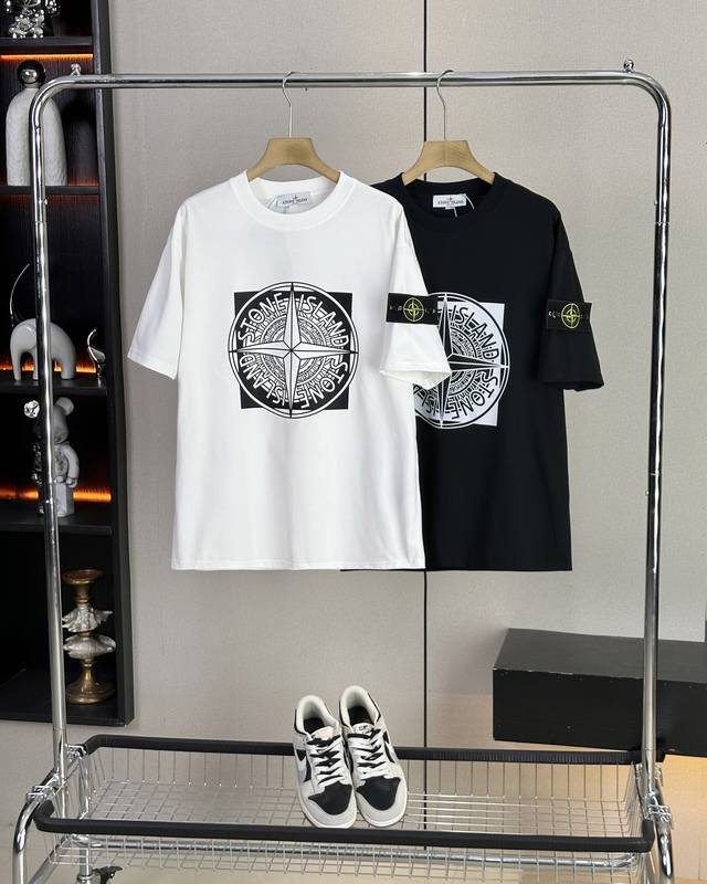 Stone Island 25Ss new summer short-sleeved couple's style with a large disc logo