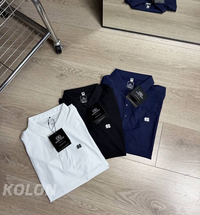 Kolon classic basic lapel chest label small logo short-sleeved T-shirt, three co