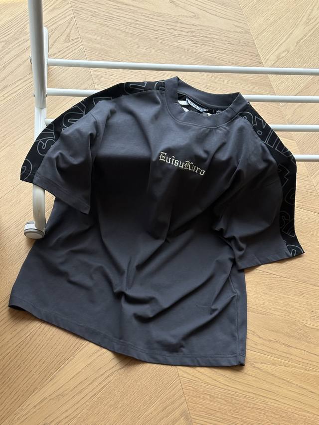 for Evisukuro Fukushin 25Ss horizontal logo embroidery patchwork round neck shor