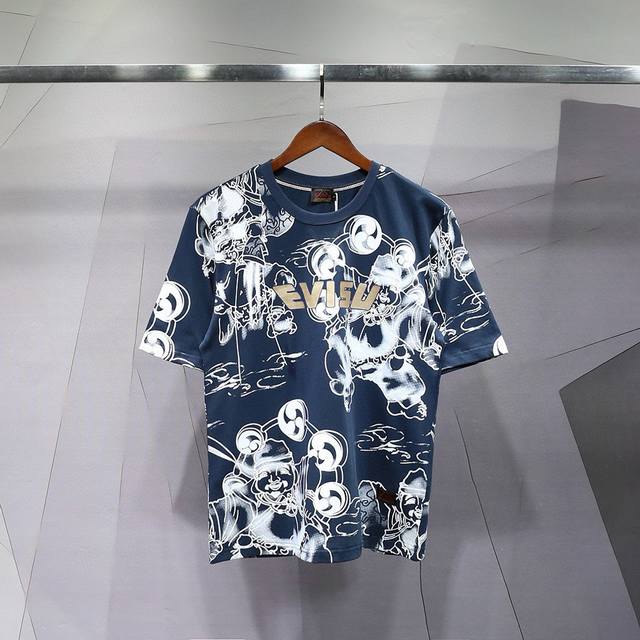 Evisu Fukushin 2025 new men's full-printed Thor logo short-sleeved T-shirt This