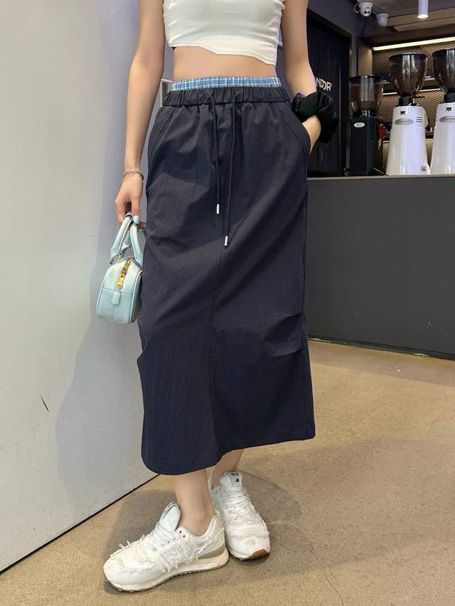 Miumiu Miu Miu customized small letter logo back split plaid stitching drawstrin