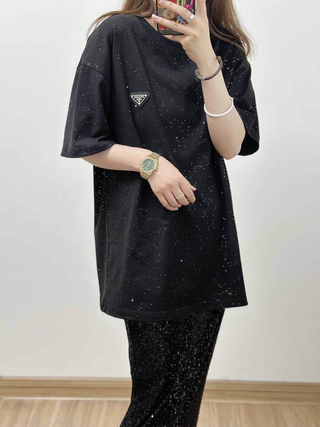 Prada starry sky hot diamond sequin reflective limited edition retro round neck