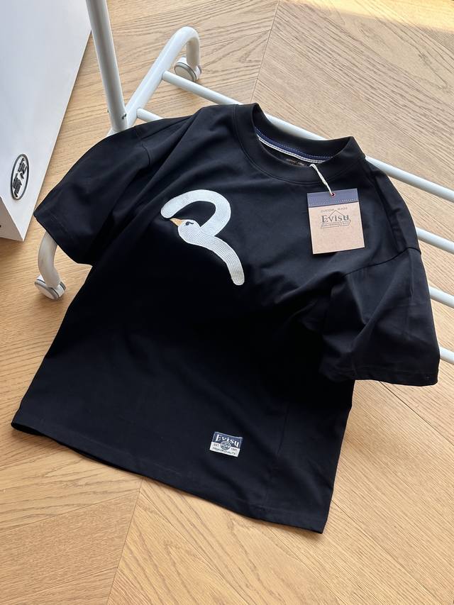 for Evisu Fushen 25Ss pigeon and seagull embroidered short-sleeved Tee black S-X
