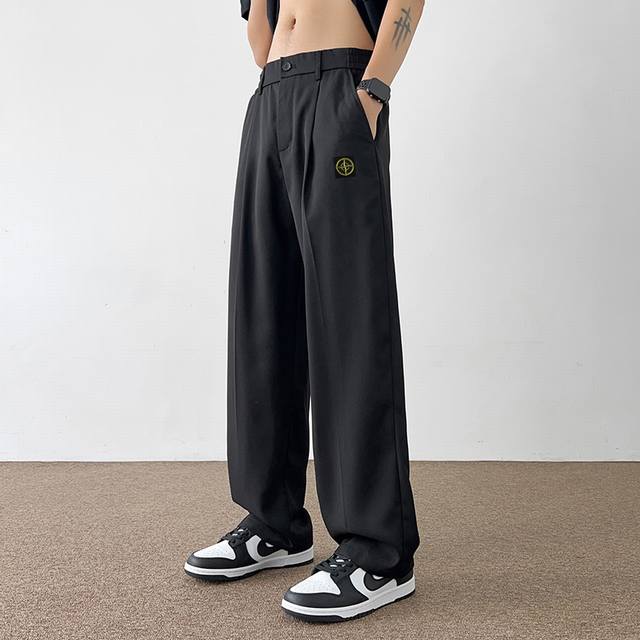 Stone Island new summer solid color casual pants, cool ice silk pants, versatile