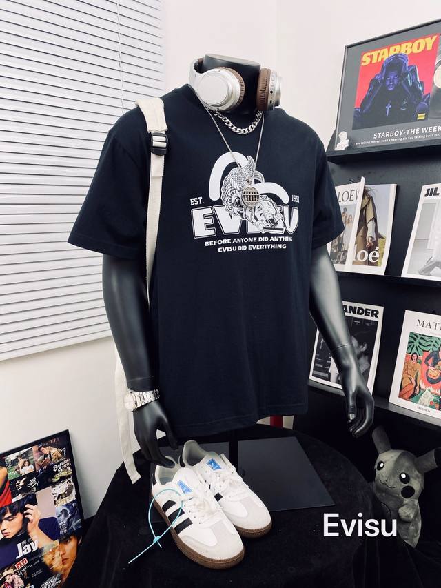 Evisu Fushen high version fisherman Buddha head printed casual short-sleeved T-s