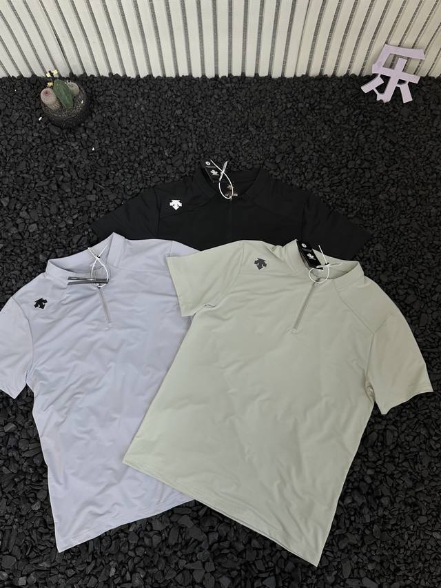 Descente Summer High-Quality Men's Casual Business Short-Sleeved Zipper T-Shirt