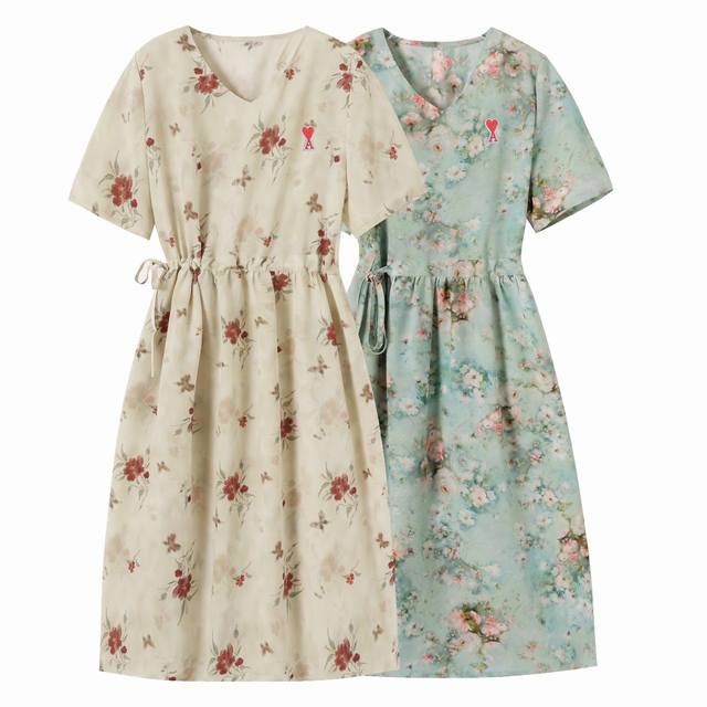 2025 Summer! Ami Amy French floral V-neck chiffon dress, interpreting the goddes