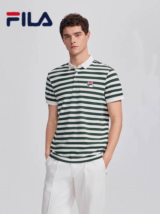 Fila 25Ss summer new mulberry silk striped lapel short-sleeved Polo shirt brings