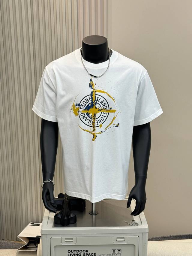2332 Stone Island 25Ss couple short-sleeved T-shirt with ink splash compass cros