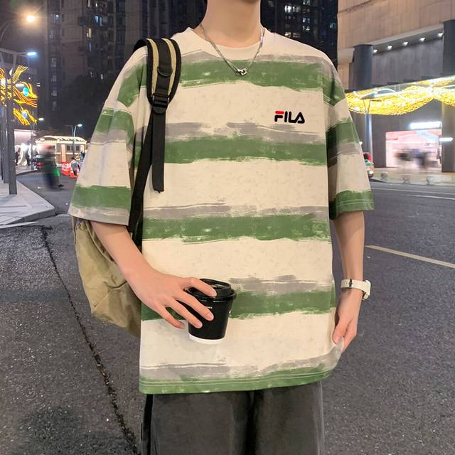 New Fila overseas limited edition striped short-sleeved T-shirt, same style for