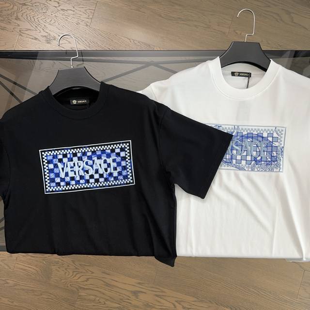 Versace 2025 Spring/Summer new embroidered letter short-sleeved T-shirt, high-en