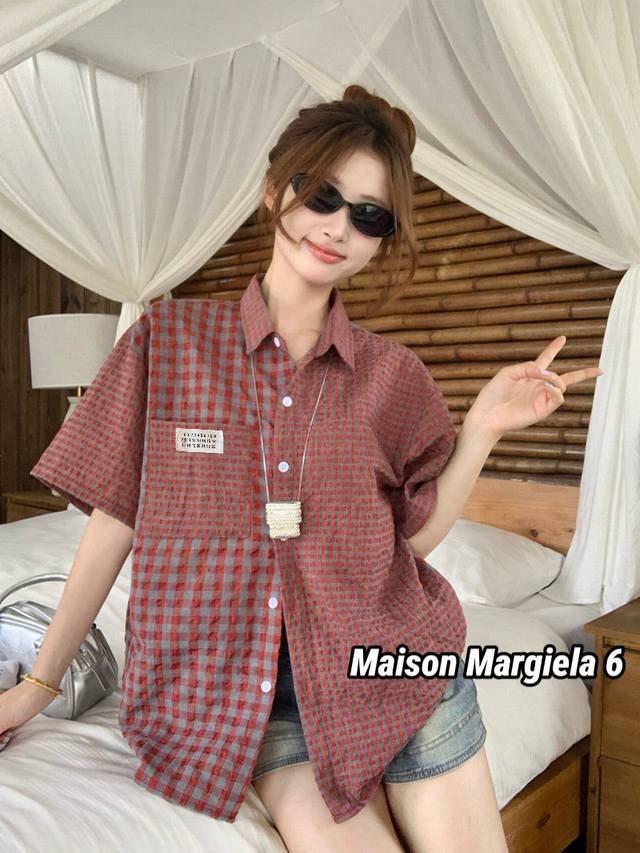 Maison Margiela's new contrasting plaid linen short-sleeved shirt A loose and co