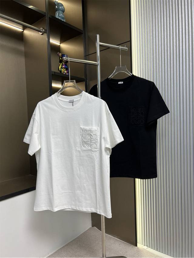Loewe 2025Ss new embroidered pocket couple casual short-sleeved T-shirt The high