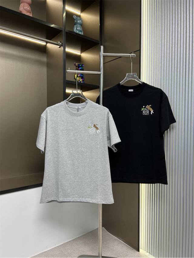Loewe 2025Ss new pattern embroidered couple casual short-sleeved T-shirt The hig