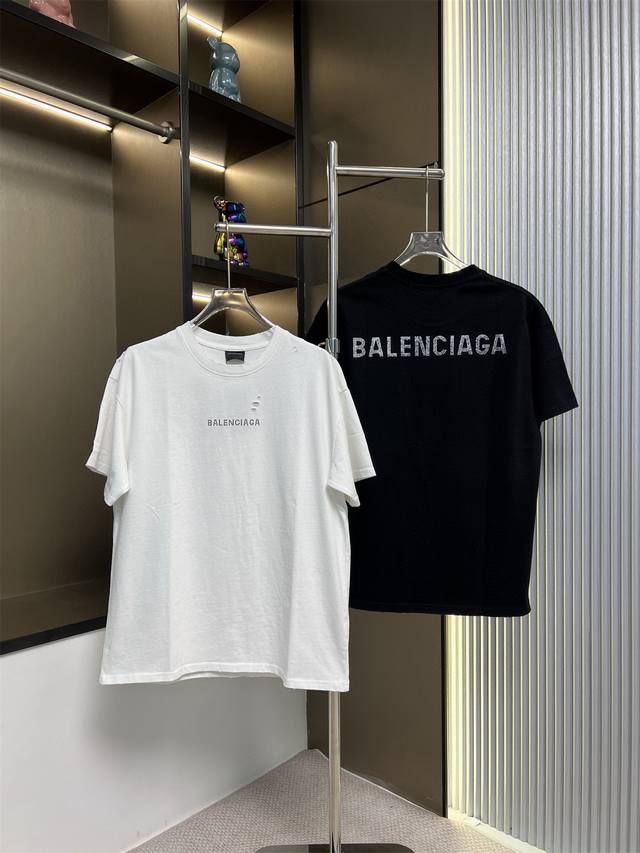 Balsenciaga 2025Ss hot-drilled letters washed and distressed couple casual short