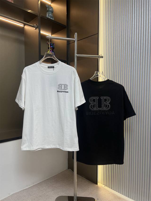 Balsenciaga 2025Ss hot diamond logo silicone letter couple casual short-sleeved