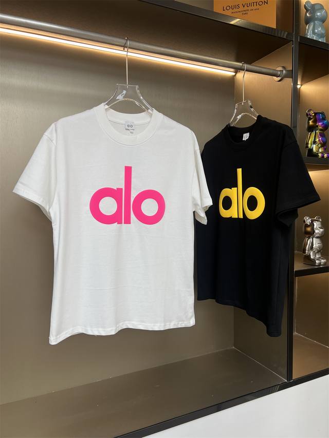 Alo2025Ss customized letter flocking foam design couple casual short-sleeved T-s