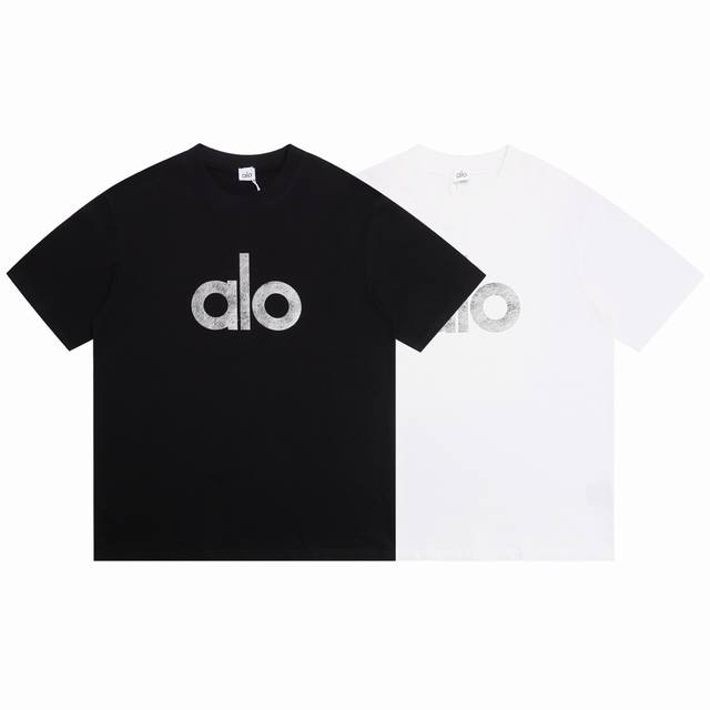 Alo2025Ss Reflective burst letter print design couple casual short-sleeved T-shi