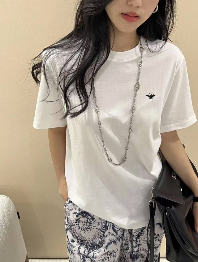 Dior Dior classic basic style bee embroidered logo couple short-sleeved T-shirt