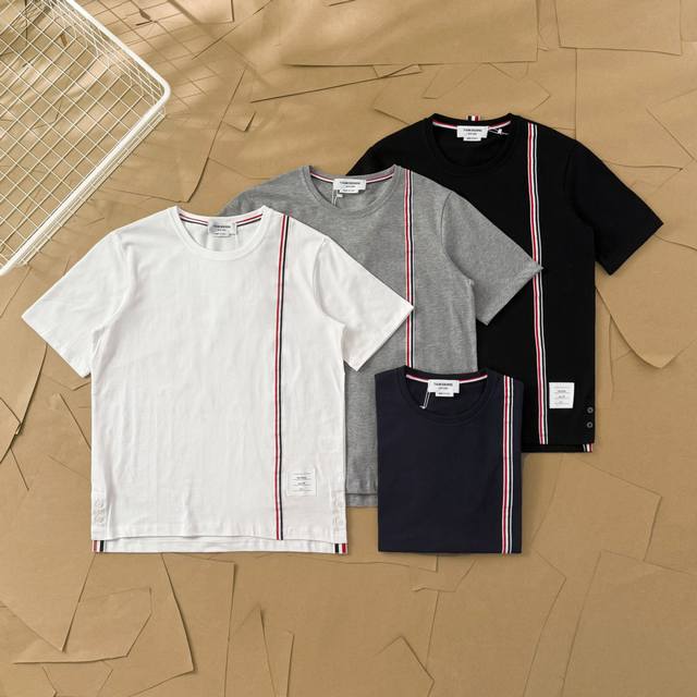 Tb side webbing label round neck pure cotton T-shirt T017 Thom Browne Tb front s
