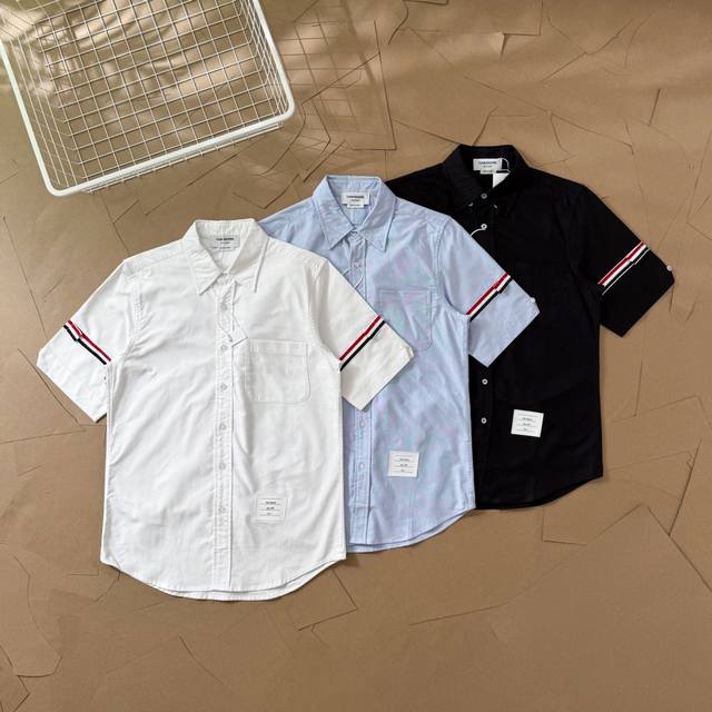 Tb double sleeve label Oxford short-sleeved shirt T91 Thom Browne.Tb shirt class