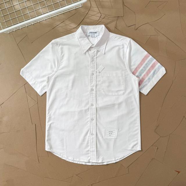 Tb sleeve yarn-dyed red and blue striped short-sleeved shirt T15 New Thom Browne
