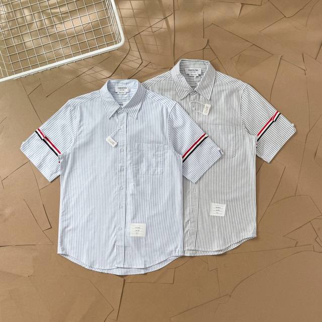 Tb double sleeve striped Oxford short-sleeved shirt T88 Thom Browne. Tb summer s
