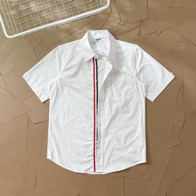 Tb summer poplin fabric short-sleeved inner placket ribbon shirt T83 Thom Browne