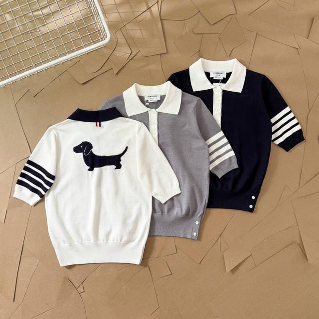Tb women's wool blend sweater with puppy pattern on the back Polo shirt half sle