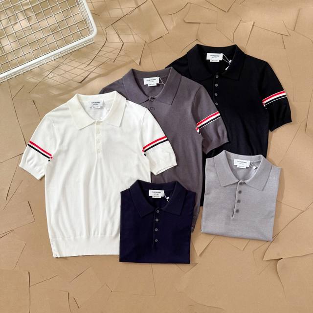 Tb double sleeve striped ice silk wool sweater Polo shirt half sleeve M29 Thom B