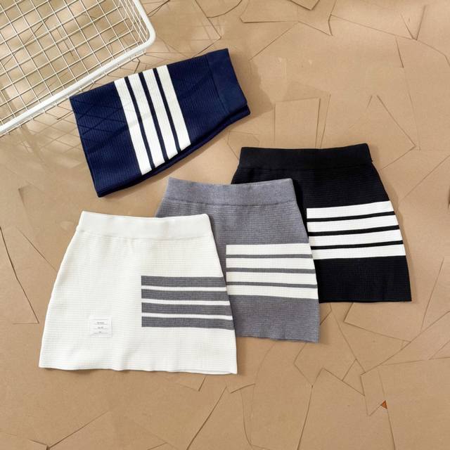 Tb four-bar knitted miniskirt waffle pattern hip skirt D30 Thom Browne.Tb classi