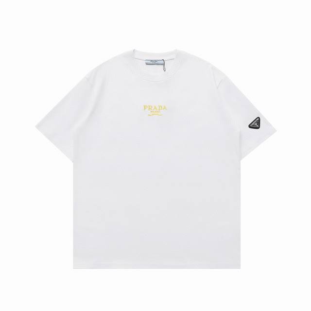 Top replica version Prada new casual round neck short-sleeved T-shirt with trian