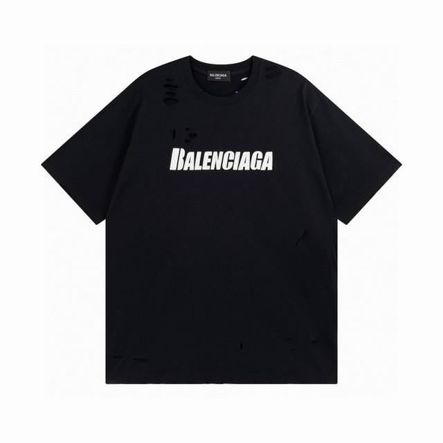 Balenciaga 2025 Ss classic distressed ripped print short-sleeved T-shirt The qua
