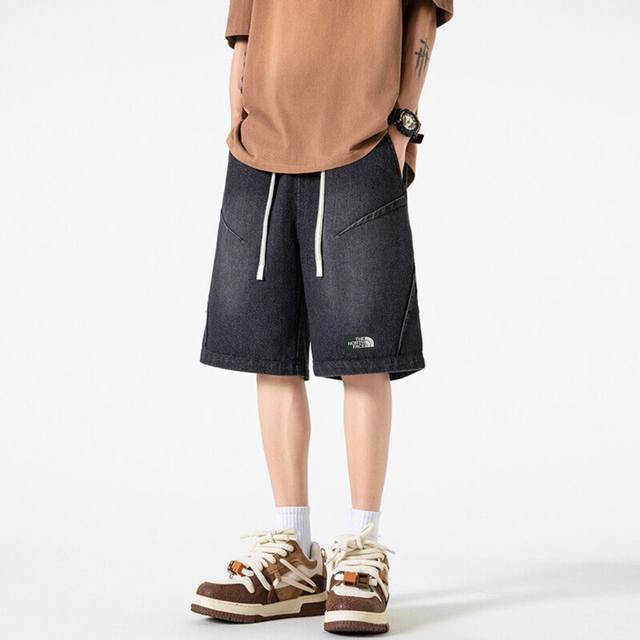 The North Face Tnf Summer American High Street Irregular Stitching Denim Shorts