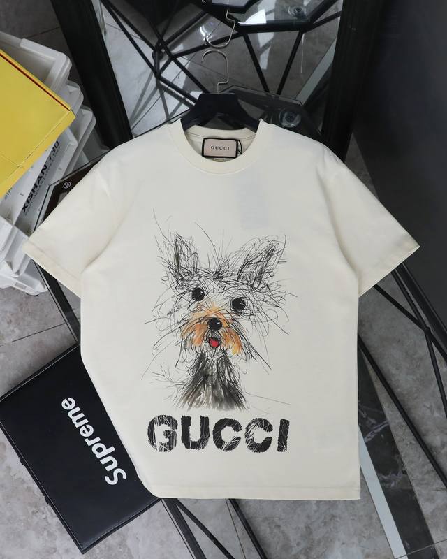 Gucci crayon puppy print round neck short-sleeved T-shirt Style number: 360 Orig