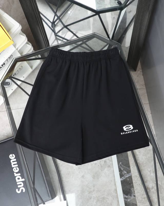 Top version Balenciaga classic double ring embroidered big terry shorts Loose ve