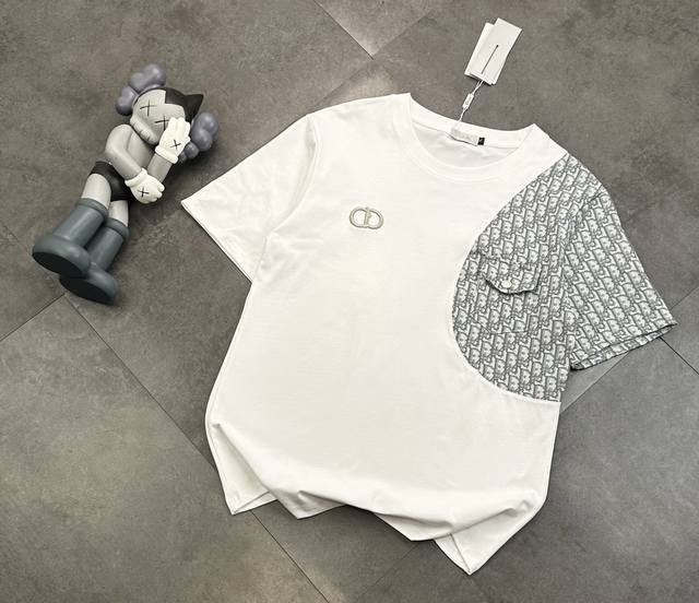 Fashion brand Dior splicing craft couple short-sleeved T-shirt! : 240G double ya