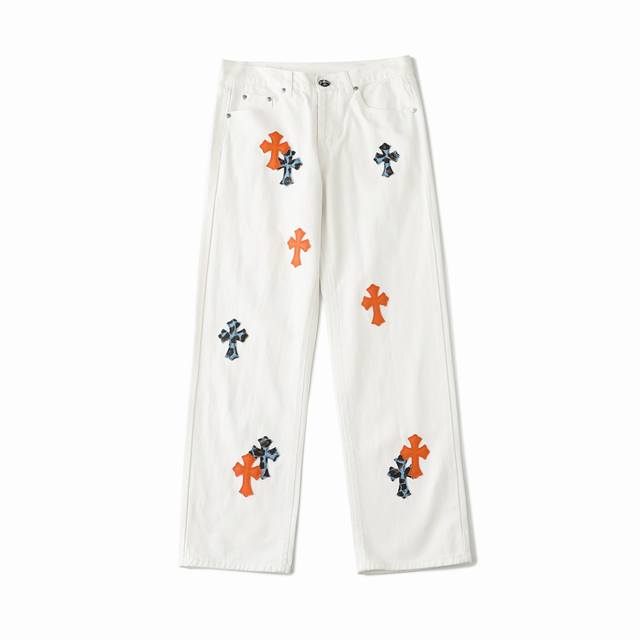 Chrome Hearts 2025 new orange blue leopard print cross stitching couple washed l