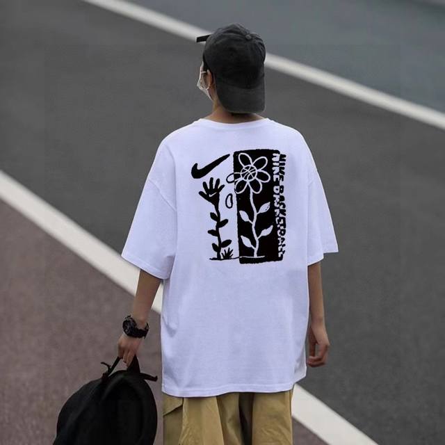 Nike printed 260g heavyweight cotton short-sleeved T-shirt Simple round neck dro