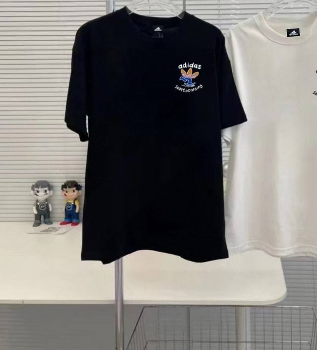 Adidas scooter print versatile 260g heavy cotton short-sleeved T-shirt simple ro