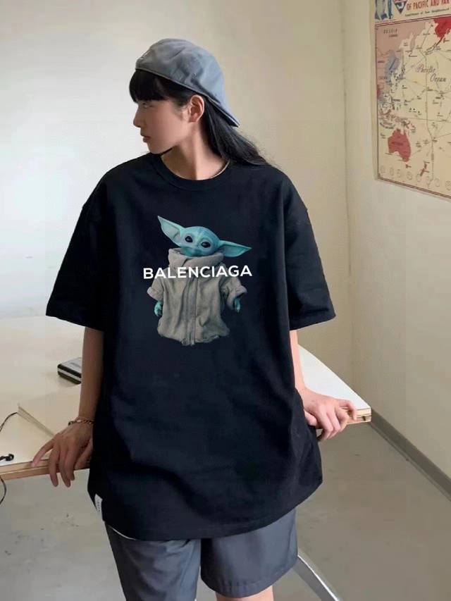 Balenciaga 25Ss alien print short-sleeved high version heavy-duty short-sleeved