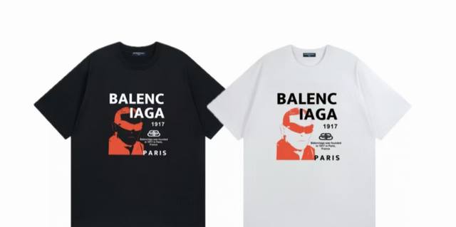 Balenciaga 25Ss 1917 lock print short-sleeved high version heavy-duty short-slee
