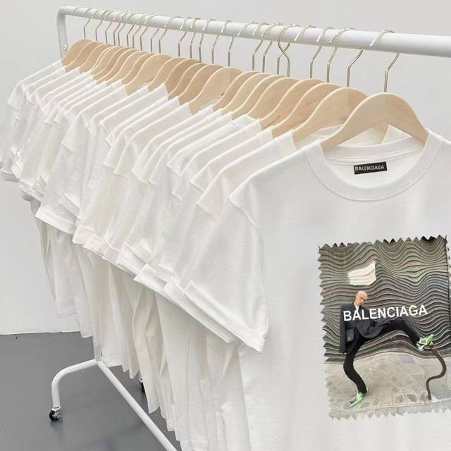 Balenciaga 25Ss pattern print short-sleeved high version heavy-duty short-sleeve