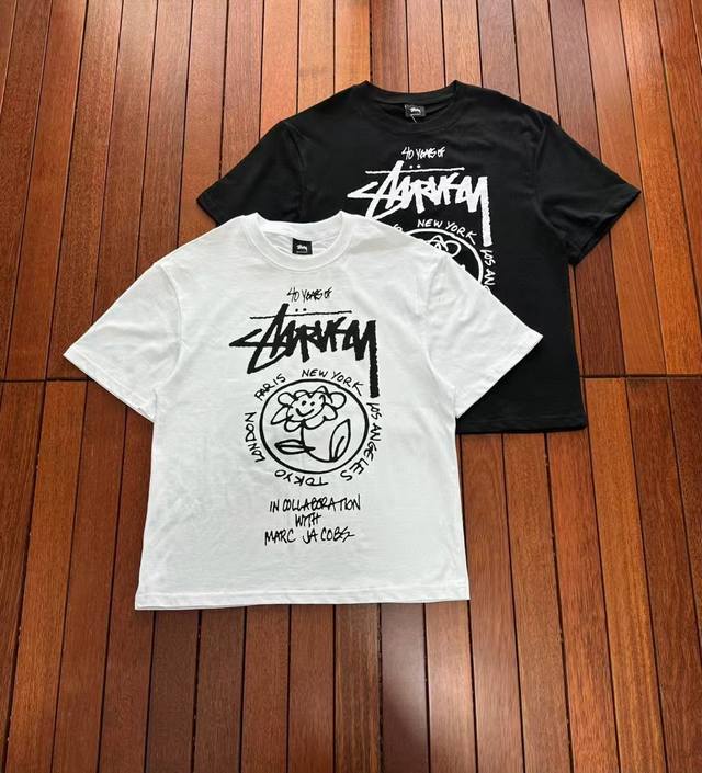 Stussy 25Ss flower print short-sleeved high version heavy-duty short-sleeved T-s