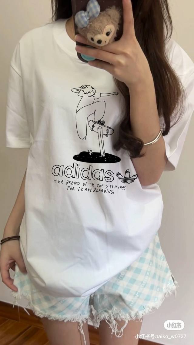 Adidas 25Ss Trefoil cartoon skateboard print short-sleeved high version heavy-du