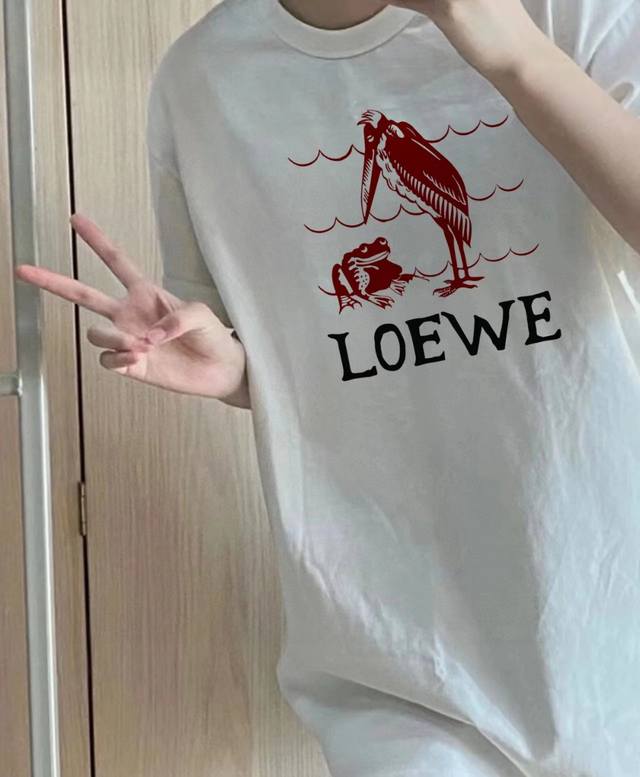 Loewe 25Ss woodpecker print short-sleeved high version heavy-duty short-sleeved
