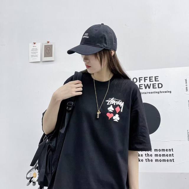 Stussy 25Ss playing card print short-sleeved high version heavy-duty short-sleev