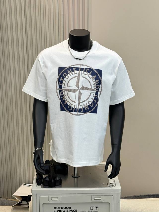 Stone Island 25Ss chest compass cross logo printed couple short-sleeved T-shirt