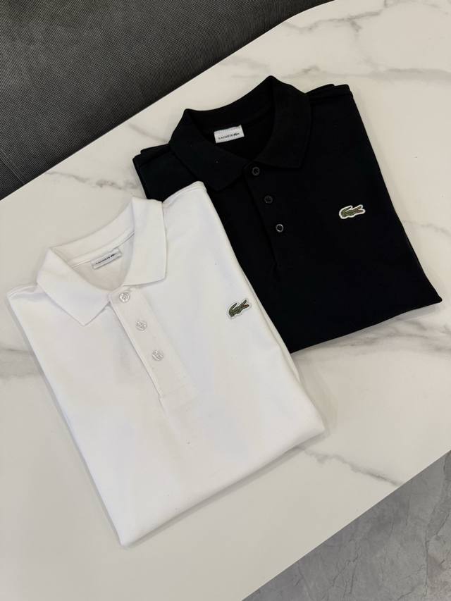 Lacoste French crocodile classic patch logo casual black and white basic polo sh